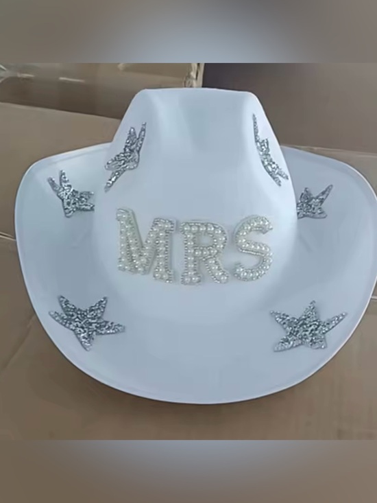 Macy's Accessories - Macy's White Cowboy Hat with Pearl 'MRS' and Silver Star Accents